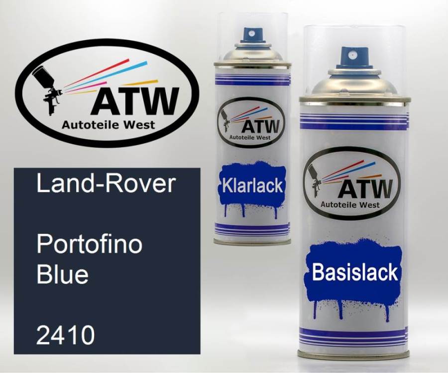 Land-Rover, Portofino Blue, 2410: 400ml Sprühdose + 400ml Klarlack - Set, von ATW Autoteile West.